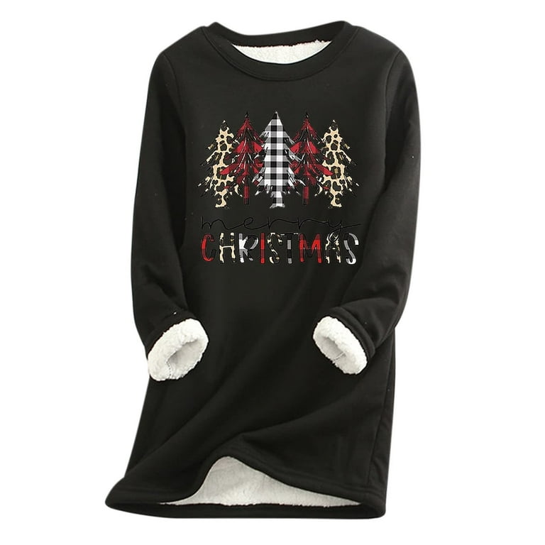 Winter Fleece Tunic Tops for Women Christmas Tree Graphic Sweatshirts  Winter Holiday Long Sleeve Pullover Sweaters at  Women’s Clothing  store