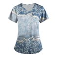 thumbnail image 1 of Embrace Your Fashionista Side HIMIWAY Womens Fashion Women's Printing Short Sleeve V-neck Tops Print Working Pocket Blouse Blue XL, 1 of 3