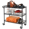 thumbnail image 2 of Finnhomy 3 Tier Heavy Duty Commercial Grade Utility Cart, Wire Rolling Cart with Handle Bar, Steel Service Cart with Wheels, Kitchen Carts on Wheels, Metal Cart Shelf Size 18" D x 36" W, NSF, Black, 2 of 7