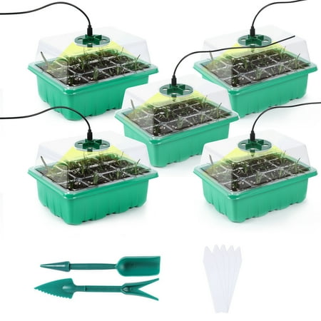 

FALYEE 5sets Plant growth trays Setwith Grow Light with Humidity Vented Domes Reusable