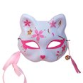thumbnail image 1 of Máscara de zorro japonés con flores de cerezo - Disfraz festivo color rosa, diseño elegante y cómodo para fiestas y regalos especiales., 1 of 6