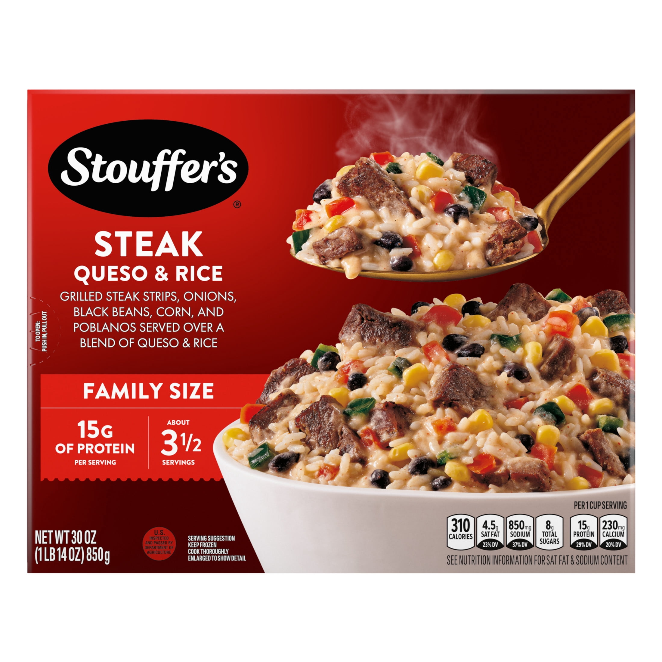 Stouffer’s Steak Queso & Rice, Family Size, Frozen Dinner, Easy Family Frozen Dinners 30 oz