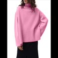 thumbnail image 3 of Suéter de Punto Holgado e Informal con Aberturas para Mujer, de Color Liso, con Cuello Alto, para Otoño e Invierno. Rosa M, 3 of 10