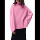 thumbnail image 3 of Suéter de Punto Holgado e Informal con Aberturas para Mujer, de Color Liso, con Cuello Alto, para Otoño e Invierno. Rosa L, 3 of 10