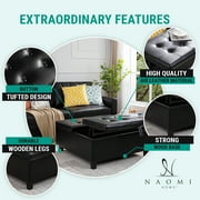 Ciara 35-Inch Air Leather Tufted Upholstered Lift-Top Ottoman Bench, Large Square Storage Coffee Table for Living Room Black