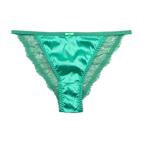 YDFCWXW Women's Sexy Lace Satin Bikini Panties, Low Rise Hipster Cheeky Underwear Silky Lace Briefs Green, L