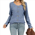 thumbnail image 1 of Suéteres Ligeros para Mujer 2025, Camiseta Henley de Larga, Blusa Informal de Cuello Redondo para Otoño. Azul L, 1 of 10