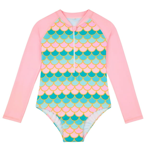 Traje de baño de una pieza para niños traje de baño de manga larga para niñas traje de baño de escamas de pescado de aguas termales para niñas