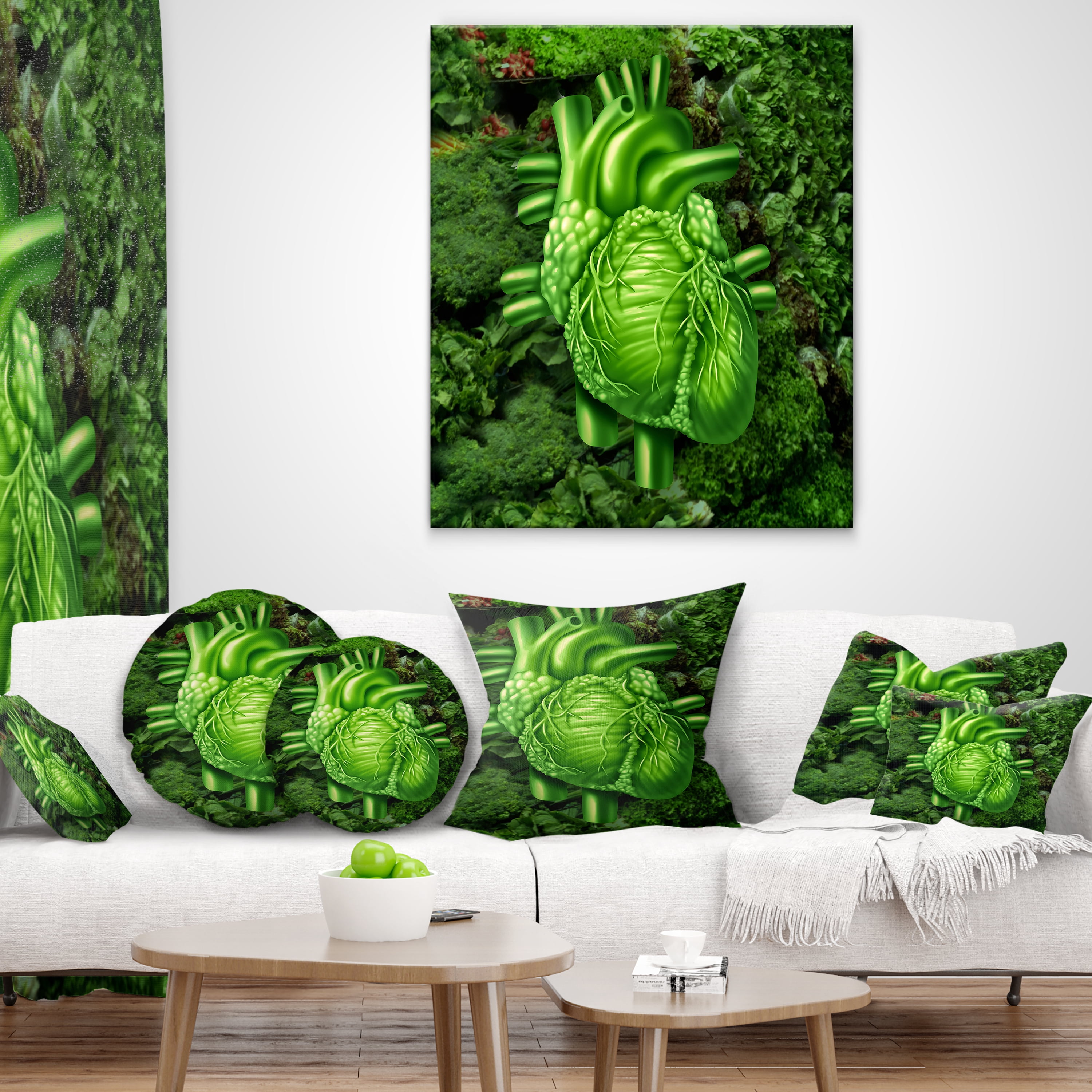 Designart Green Healthy Heart - Contemporary Throw Pillow - 16x16