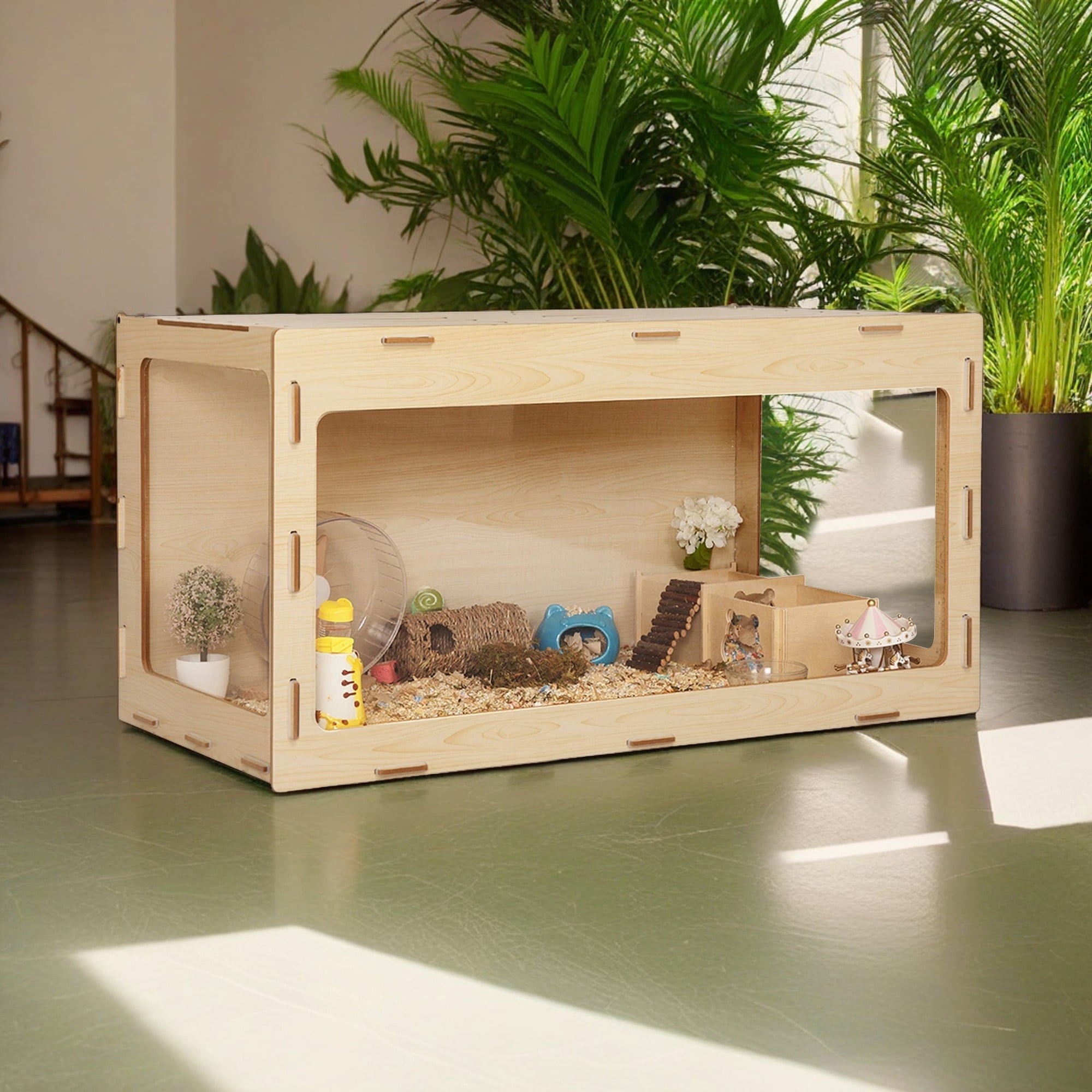 Pefilos 31" Guinea Pig Cage Hamster Pet Cages for Small Animals Hutch House (Decoration in cages not included), Beige