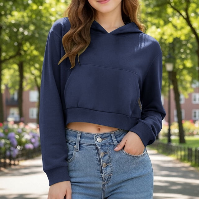 Sudadera con capucha corta con cremallera y manga larga para niñas, informal, con bolsillos, para niñas de 4 a 12 años