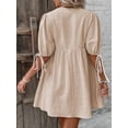 thumbnail image 5 of Womens V Neck Front Tie Mini Dress with Puff Sleeves 100% Cotton Lightweight Everyday Wear versatile daily essential, 5 of 22