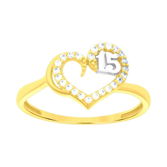 14k 14kt Two-tone Gold Womens Cubic-Zirconia Sweet 15 Heart Quinceanera Ring