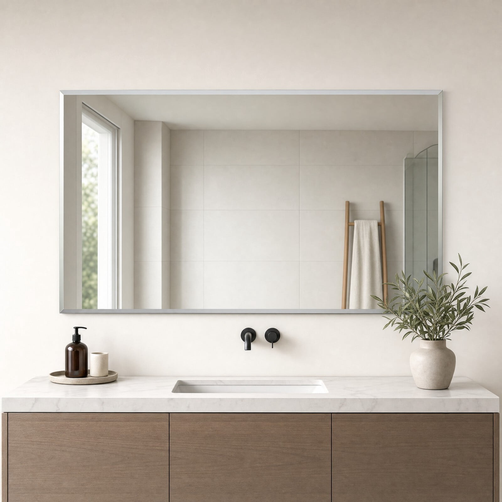Easy4Home 30"x60" Frameless Rectangular Bathroom Mirror Beveled Vanity Wall Mirror