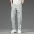 thumbnail image 1 of Pantalones largos de hombre con cremallera, rectos, de seda de hielo, elásticos, informales, de negocios, de poliéster, 1 of 7