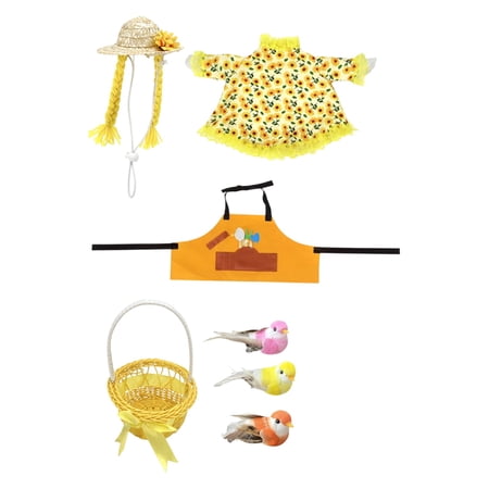 Gardener Porch Goose Outfit for 23 Inch Statue Floral Dress Apron with Wig Hat Set(Yellow One Size)