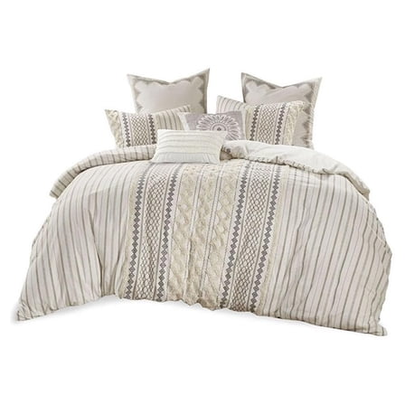 Pemberly Row 3-Piece Mid-Century Cotton Printed Comforter Mini Set in Ivory