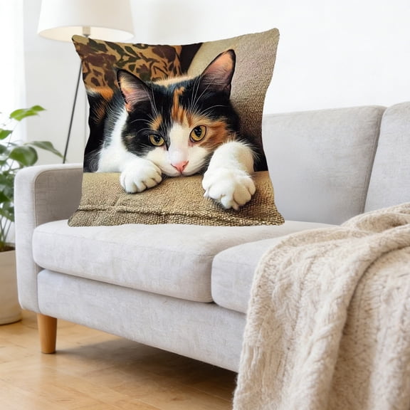TanSiDing Cute Cat Pillowcase with Hidden Zipper, Soft Plush Pet Lover Throw Pillow Cover, Decorative Cushion Case for Bed Sofa Living Room Decor 17.72in