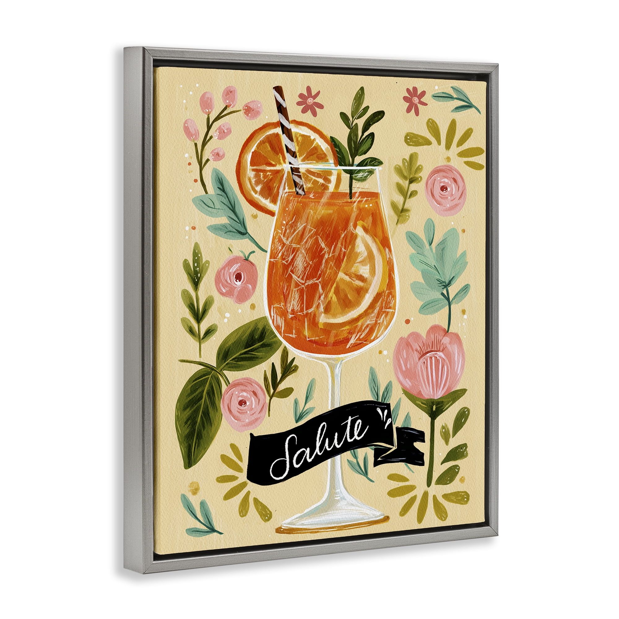 Stupell Industries Salute Citrus Cocktail Gray Framed Floater Canvas Wall Art, design by Yen