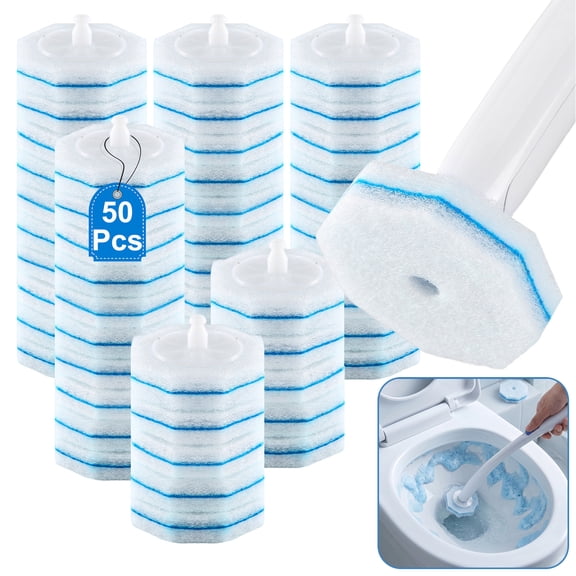 50 Count Disposable Toilet Wand Refills Compatible with Clorox Wand, Preloaded Cleaning Agent, Hexagonal Brush Heads for Bathroom Deep Cleanin