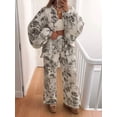 thumbnail image 5 of Women 2 Piece Outfits Sets Dressy Shirt Wide Leg Drawstring Pants Sets Dark Gray L, 5 of 9