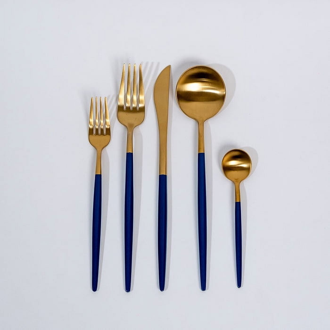 Ozarke Royal Cutlery Set, Stainless Steel Matte Gold and Blue (Set of 20)