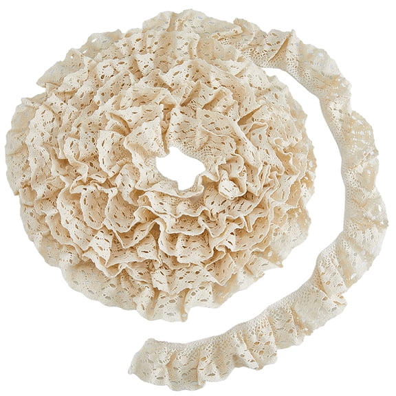 5 Yards Beige Ruffle Lace Trim Cotton Wheat Lace Ribbon Hollow Vintage Sewing Pleated Trim Ribbons DIY