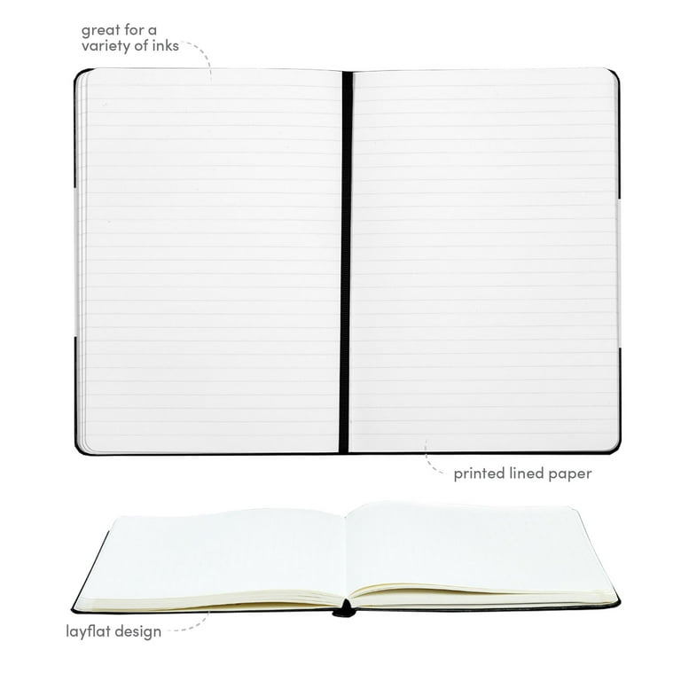 PAPERAGE 10 Pack Lined Journal Notebook, Hard Cover, Medium 5.7 inch x 8 inch, 100 GSM Thick Paper (Black, Ruled), Size: 5.7 x 8