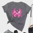 thumbnail image 2 of YFNNUP Pink Butterfly Ribbon Shirts for Women 3/4 Sleeve Breast Cancer Shirt Casual Crewneck Tee Shirts Slim Fit T-Shirts, 2 of 4