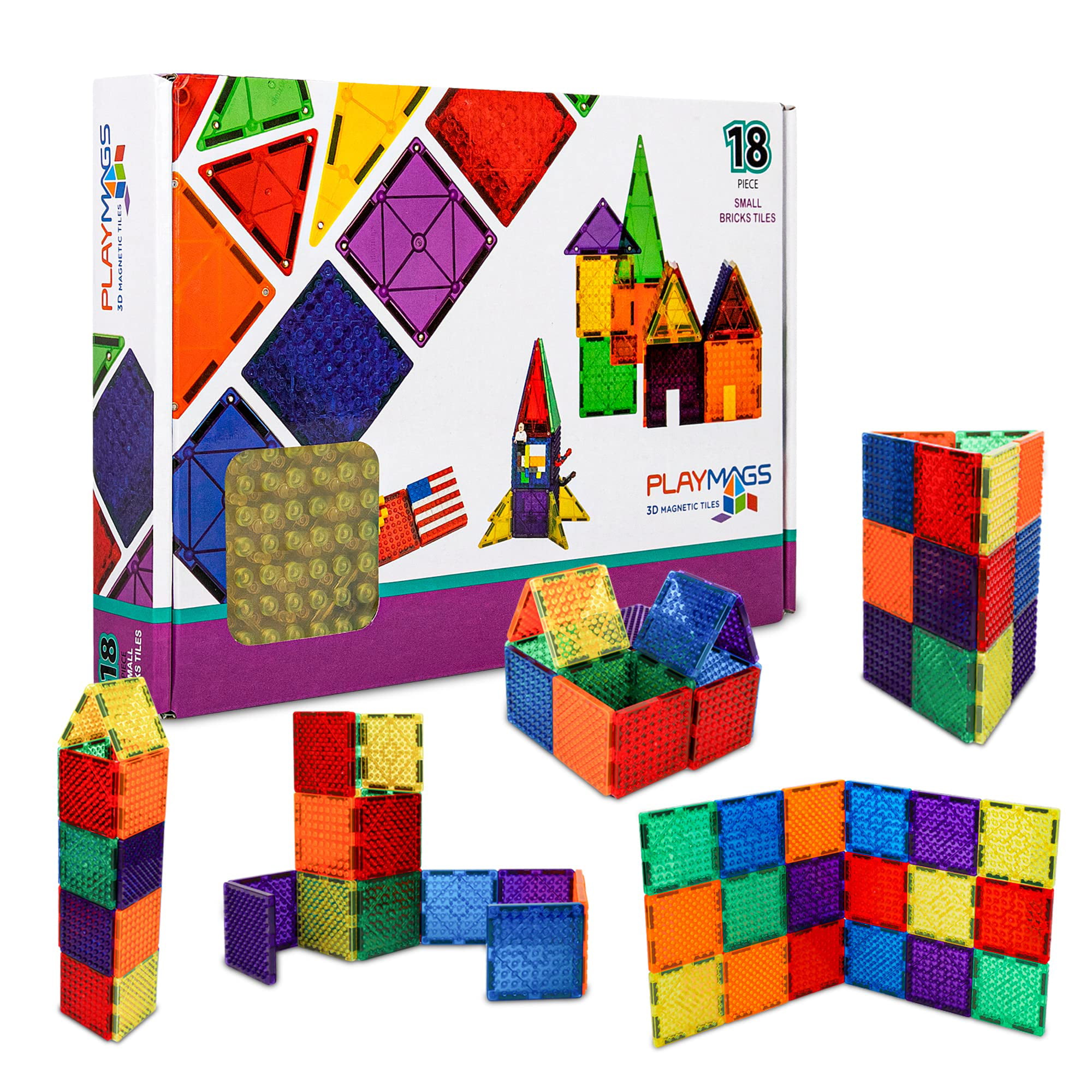 Playmags 100-Piece Colorful tile Set, Unique Award-Winning Magnetic  Building Tiles for Kids, Creativity and Educational Building Toys for  Children
