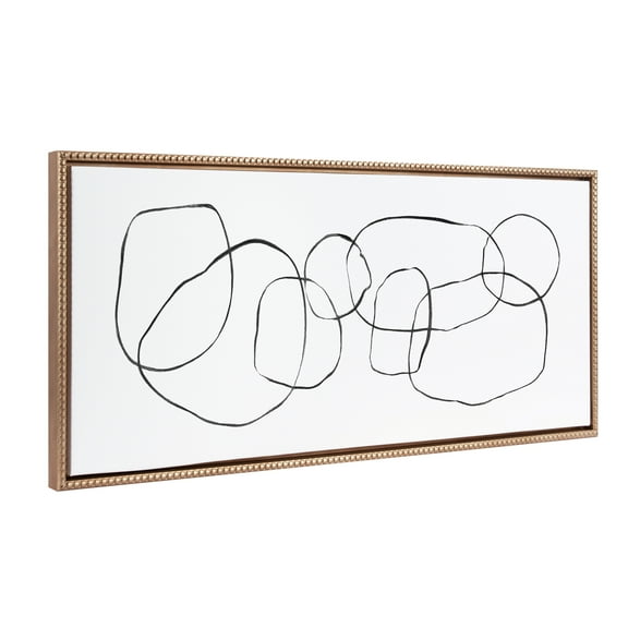 Kate and Laurel Sylvie Beaded Dancing Circles Vintage Framed Canvas Wall Art by Teju Reval, 18x40 Gold, Modern Abstract Circles Art for Wall