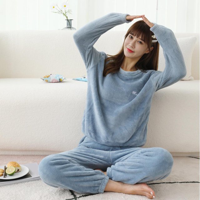 Pijamas de mujer, pijamas de manga larga de invierno, ropa de dormir cálida, y pantalones de manga larga de 2 piezas, conjunto de ropa de salón Azul Macarena Pijamas de invierno para mujer