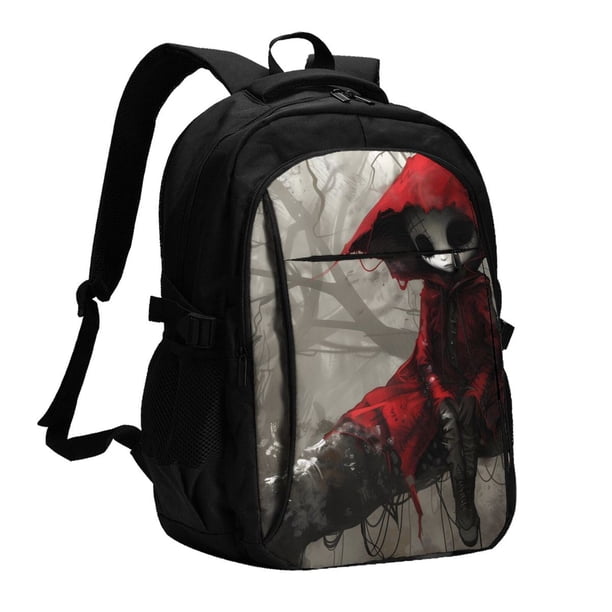 Balery Dark Red Hooded Girl Mochila con carga USB para hombre y mujer - Mochila impermeable y antirrobo para laptop con puerto USB para viajes, trabajo