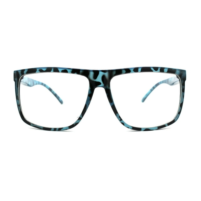 Thin Plastic Hipster Horn Rim Flat Top Clear Lens Eyeglasses Blue Tortoise