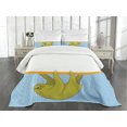 thumbnail image 3 of Ambesonne Sloth Quilted Bedspread Set 3 Pcs, Underwater Wildlife Fauna, King Size, Pale Blue Khaki Orange, 3 of 5