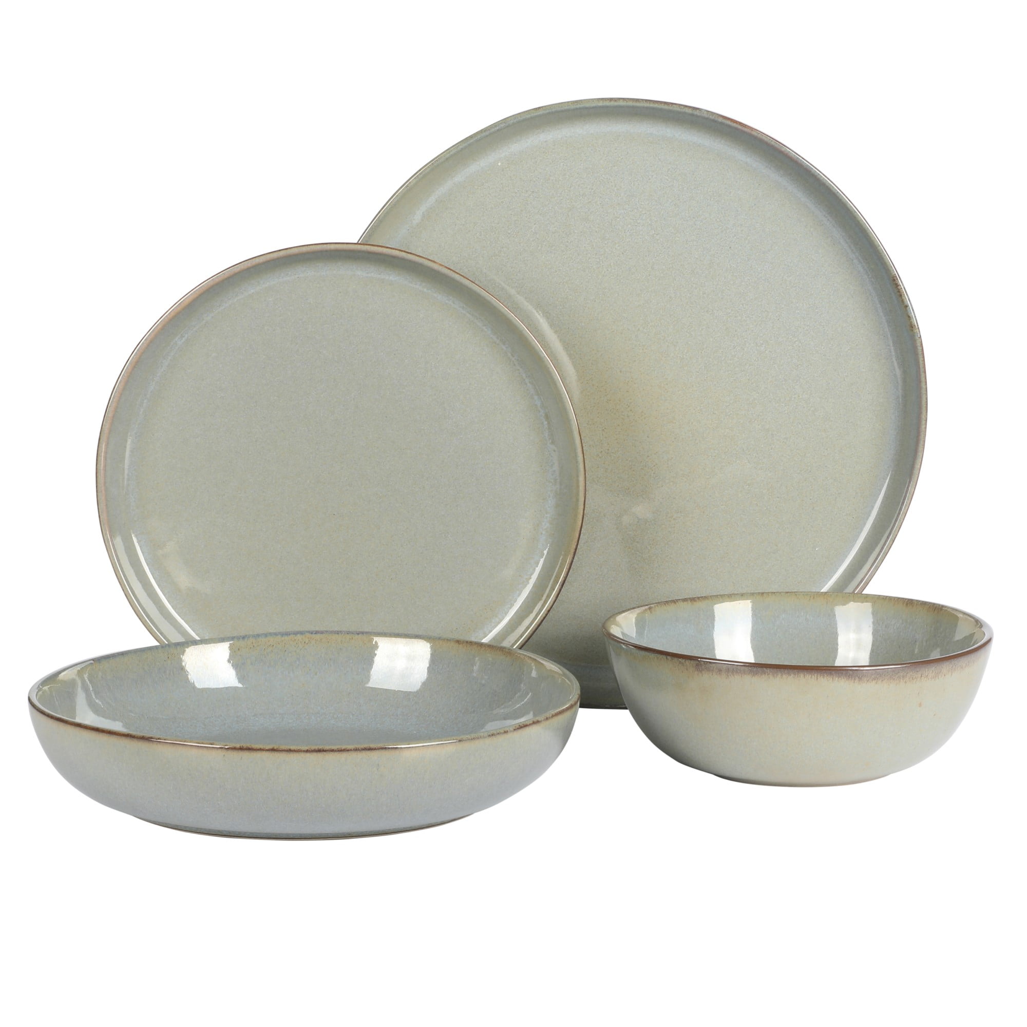 Gibson Elite Berea 16 Piece (Service for 4) Plates and Bowls Stoneware Dinnerware Set -Green