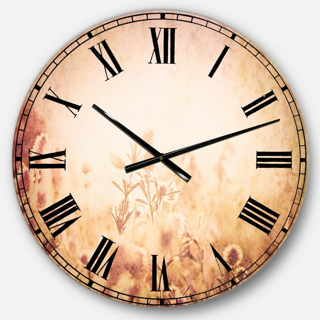 DesignArt Flowers in Mountain Meadow At Sunset Large Wall Clock