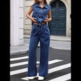 thumbnail image 4 of Mono Vaquero Sin Mangas para Mujer, Camiseta Sin Mangas con Botones, Pantalones Vaqueros Acampanados de Pierna y Pantalones Vaqueros de Campana. Azul L, 4 of 9