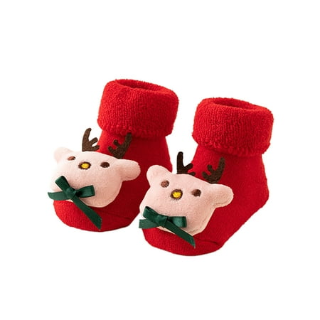 

Lacyhop Boys Girls Ankle Socks Xmas Slipper Cartoon Christmas Crib Shoes Walking Cute Soft Shoe Lightweight Pull On Floor Slippers Red Christmas Deer 12-24months