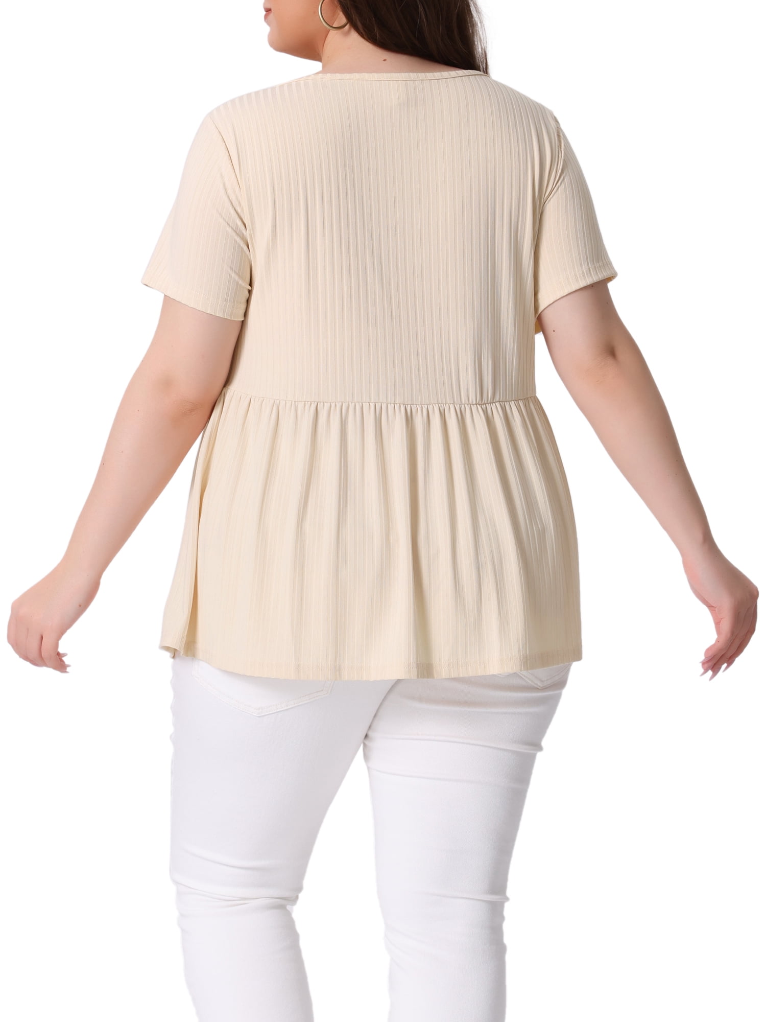 DARING DIVA Women's Plus T-Shirts Square Neck Peplum Short Sleeve Tops 4X Beige