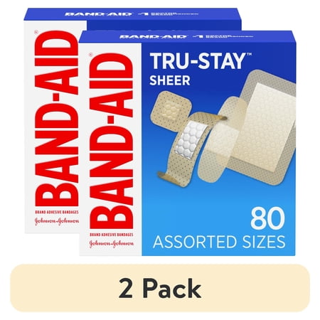 (2 pack) BAND-AID Brand Tru-Stay Sheer Adhesive Bandages, Assorted, 80 Count