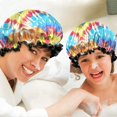 thumbnail image 6 of Shower Caps,Colorful Tie Dye Pattern Waterproof Shower Cap for Women 4 Pieces,Double Reusable Hair Cover for Shower PEVA Elastic Stretch Hem, 6 of 7