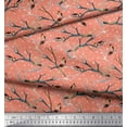 thumbnail image 2 of Soimoi Orange Modal Satin Fabric Branch,Dot & American Robin Bird Decor Fabric Printed BTY 42 Inch Wide, 2 of 3