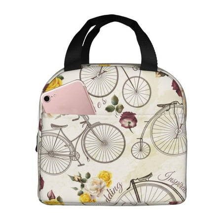 Insulated Lunch Bag for Women Men - Floral Bicycle Wedding Theme Leakproof Cooler Lunch Box for Women Men  Lunch Tote Bags for Work School Picnic Travel