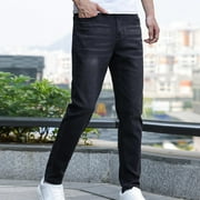 AherBiu Jeans for Men Slim Fitted Comfort Stretch Straight Leg Trousers with Pockets Skinny Casual Fashion Pants