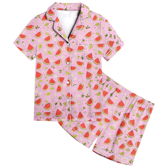 LIUJUNSHOP Girls Two Piece Pajama Set Short Sleeve Fruit Print Loungewear Comfortable Soft Sleepwear Outfit for Kids Home Everyday Wear Pink 10-11 Years