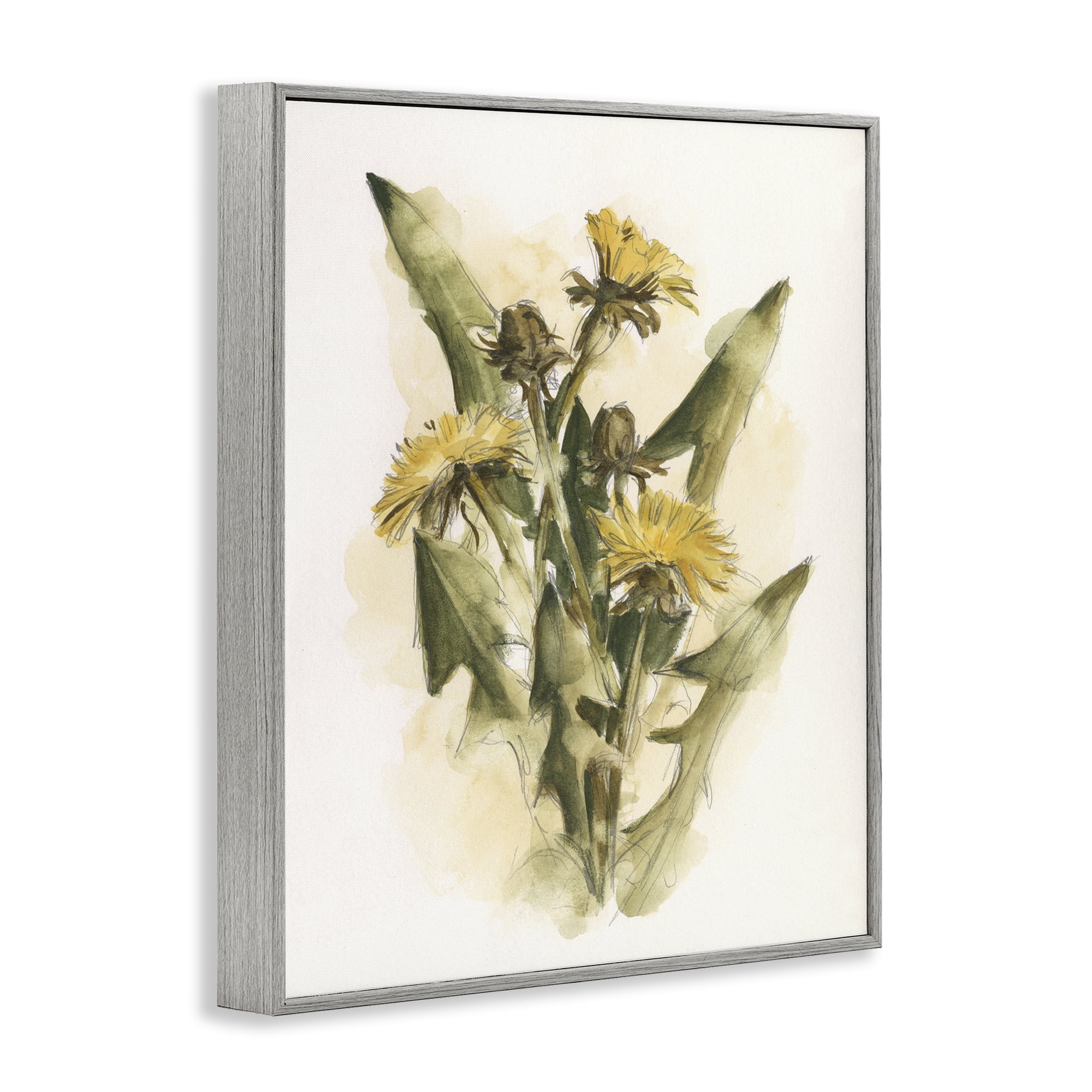 Stupell Industries Cottage Buttercup Flowers Botanical & Floral Painting Gray Framed Art Print Wall Art, 24 x 30