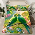 thumbnail image 2 of Feelyou Kawaii Green Parrot Queen Sheet Sets, Spring Daisy Flower Floral Flat Sheet, 3D Jungle Bird Queen Fitted Sheet, Luxury Bedroom Decor, 4pcs, 2 of 7