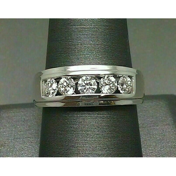 Men's Five Stone Wedding Band Ring 14K White Gold Plated 2.19Ct Round Cut Diamond -6