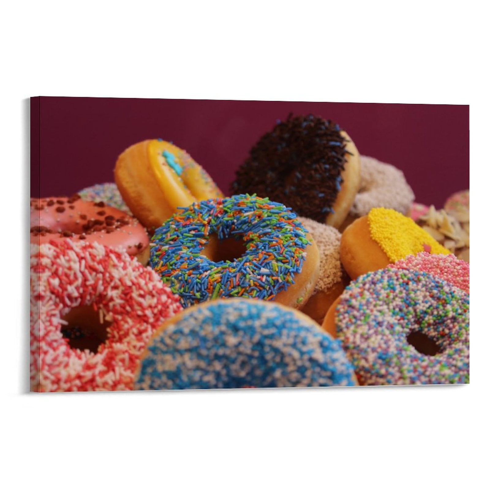 MultiColor Donut Framed Stretched Canvas Wall Art Print, Wrapped Canvas Artwork Modern Home